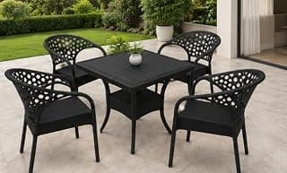 Outdoor Garden Table & Chair Set – 4 Chairs, Black