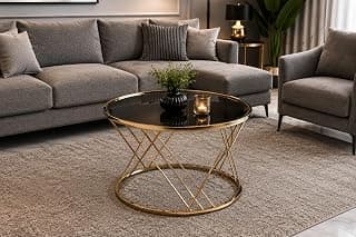 LION HOME Glass-Top Coffee Table – Gold Frame 75cm
